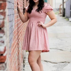 Arizona Jean Company Mini Dress Pink Puff Sleeve Floral (L)